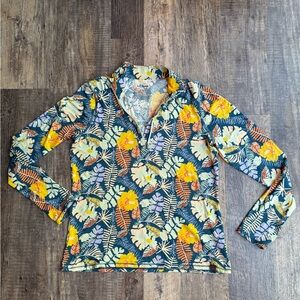 L.L. Bean 1/4 Zip SunSmart Swim Shirt Womens Small S Floral Tropical UPF 50+